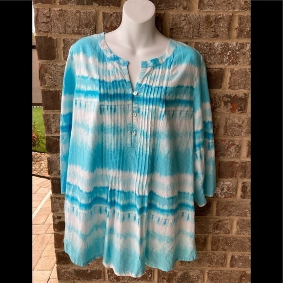 J Jill Tie Dye Pullover Top Pleated Front EUC Size Large - Picture 1 of 12